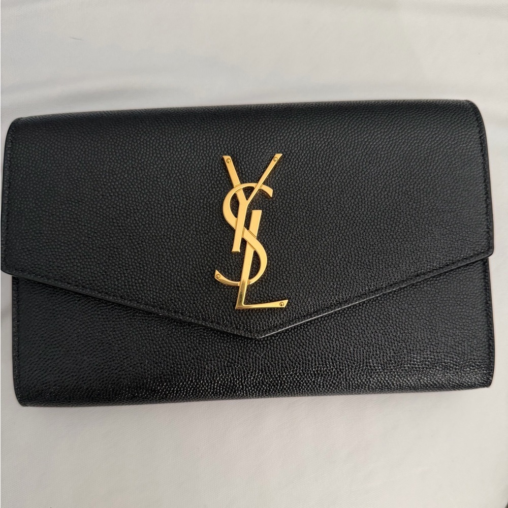 Yves Saint Laurent Black Clutch with Gold Logo